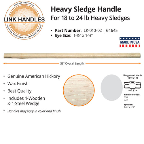 MidwestRake 36 Heavy Sledge Handle, For 18 To 24 Lb Sledges, 1-1/2 X 1-1/4 Eye